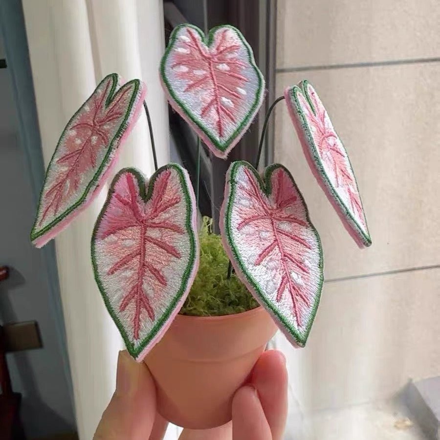 Handcrafted Embroidered Leaf Mini Plant