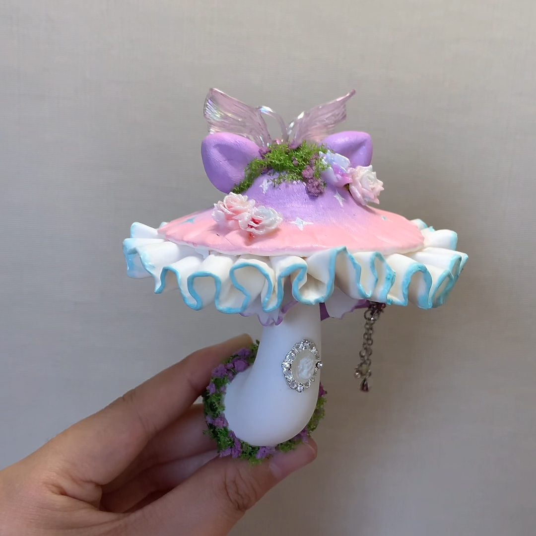 Handcrafted Cat-Inspired Mushroom Fridge Magnet