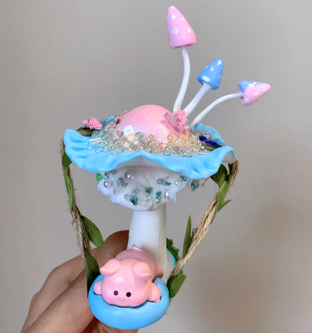 Handcrafted Fantasy Mushroom Fridge Magnet – Pig Swing Design