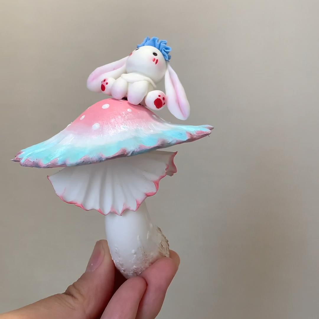 DIY Air Dry Clay | Handcrafted Detachable Magnetic Bunny Mushroom