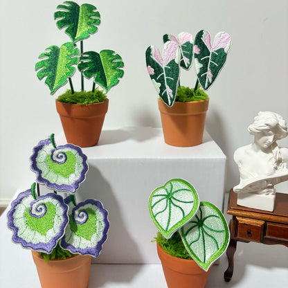 Handcrafted Embroidered Leaf Mini Plant