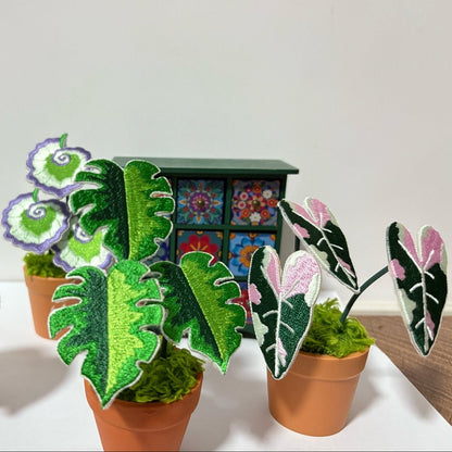 Handcrafted Embroidered Leaf Mini Plant