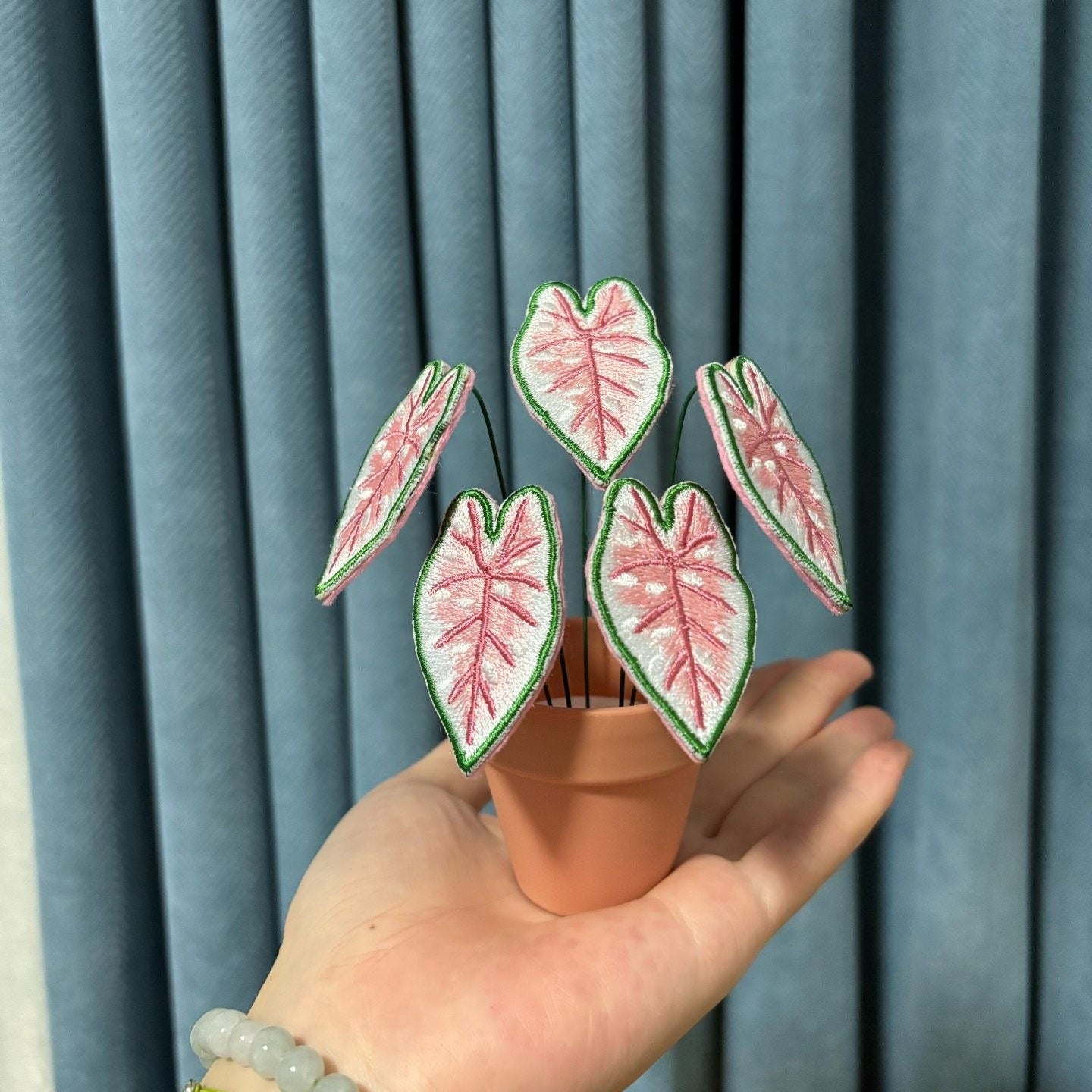 Handcrafted Embroidered Leaf Mini Plant