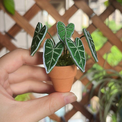 Handcrafted Embroidered Leaf Mini Plant