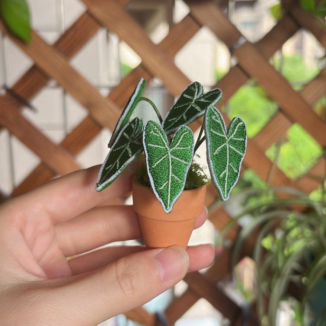 Handcrafted Embroidered Leaf Mini Plant
