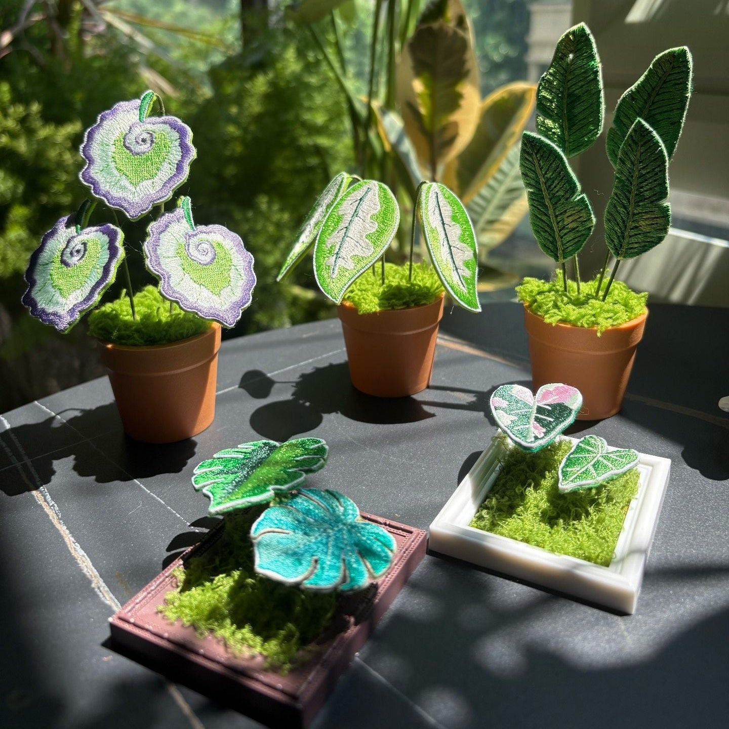 Handcrafted Embroidered Leaf Mini Plant