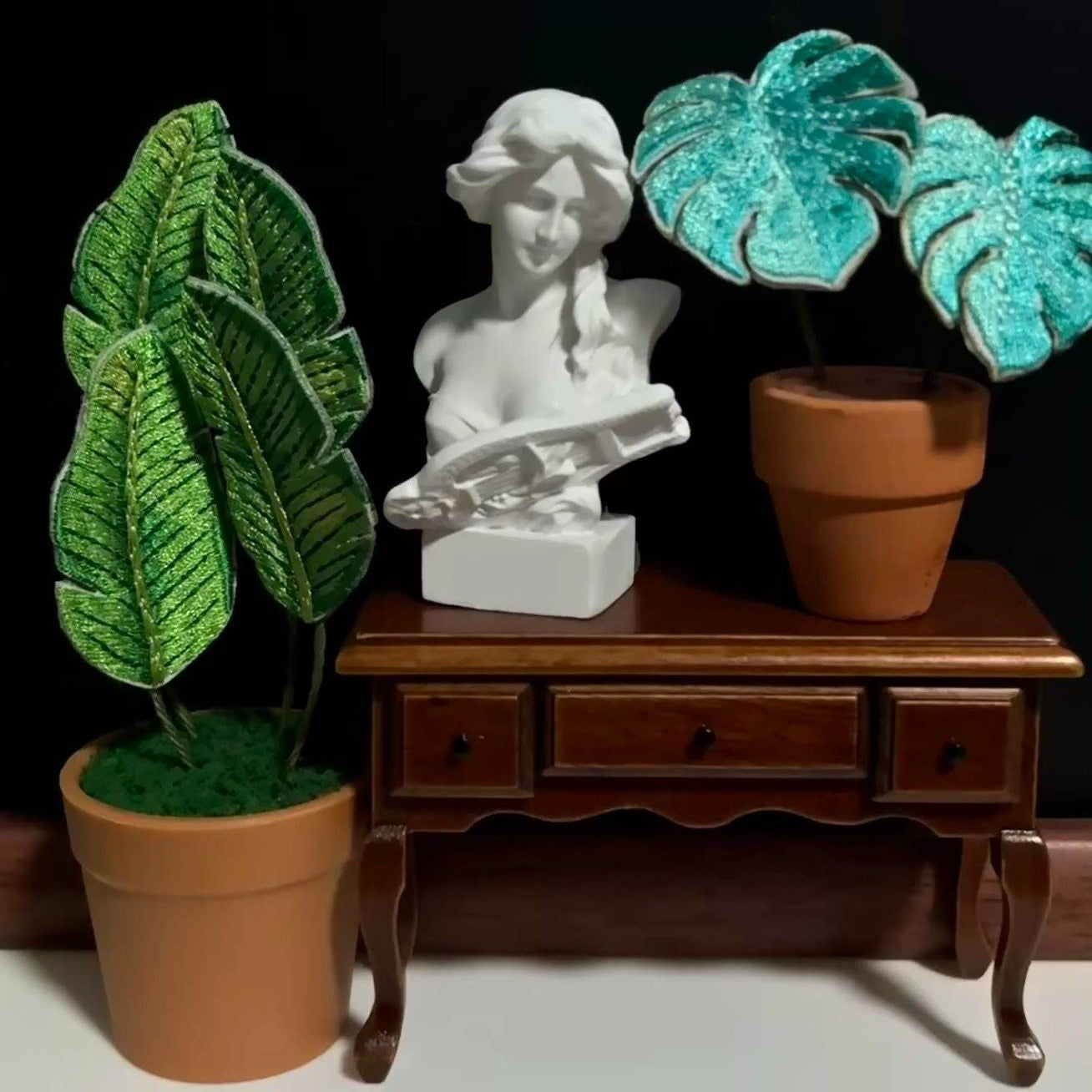 Handcrafted Embroidered Leaf Mini Plant