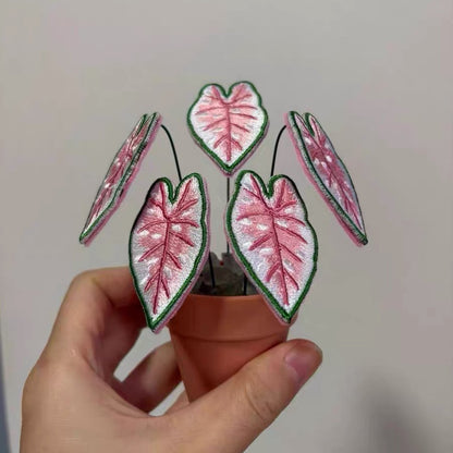 Handcrafted Embroidered Leaf Mini Plant