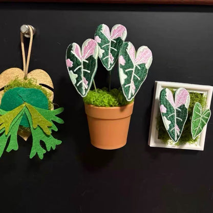 Handcrafted Embroidered Leaf Mini Plant