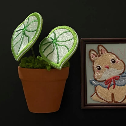 Handcrafted Embroidered Leaf Mini Plant