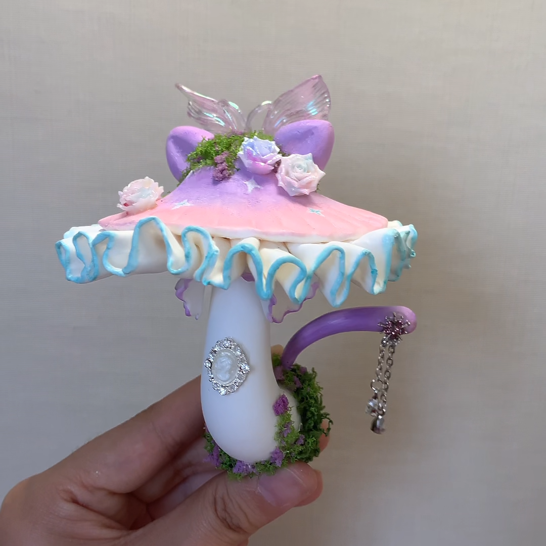 Handcrafted Cat-Inspired Mushroom Fridge Magnet