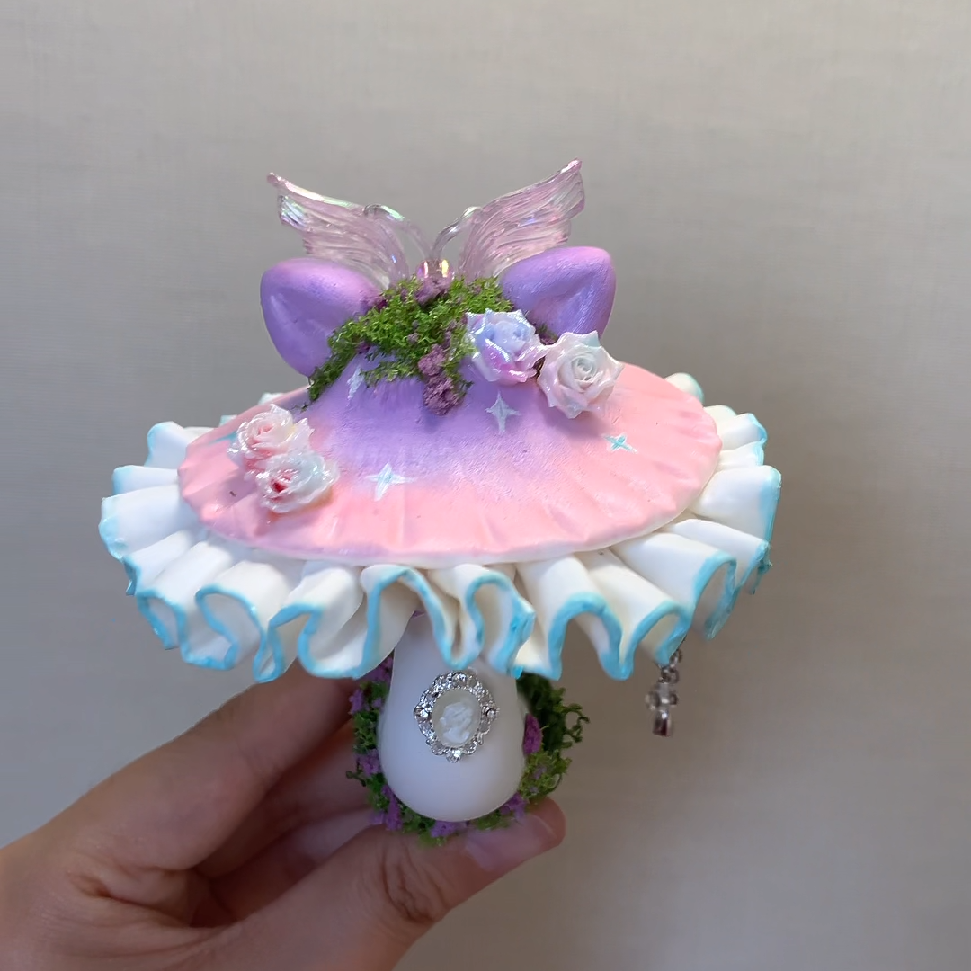 Handcrafted Cat-Inspired Mushroom Fridge Magnet