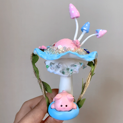 Handcrafted Fantasy Mushroom Fridge Magnet – Pig Swing Design