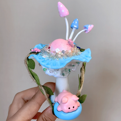 Handcrafted Fantasy Mushroom Fridge Magnet – Pig Swing Design
