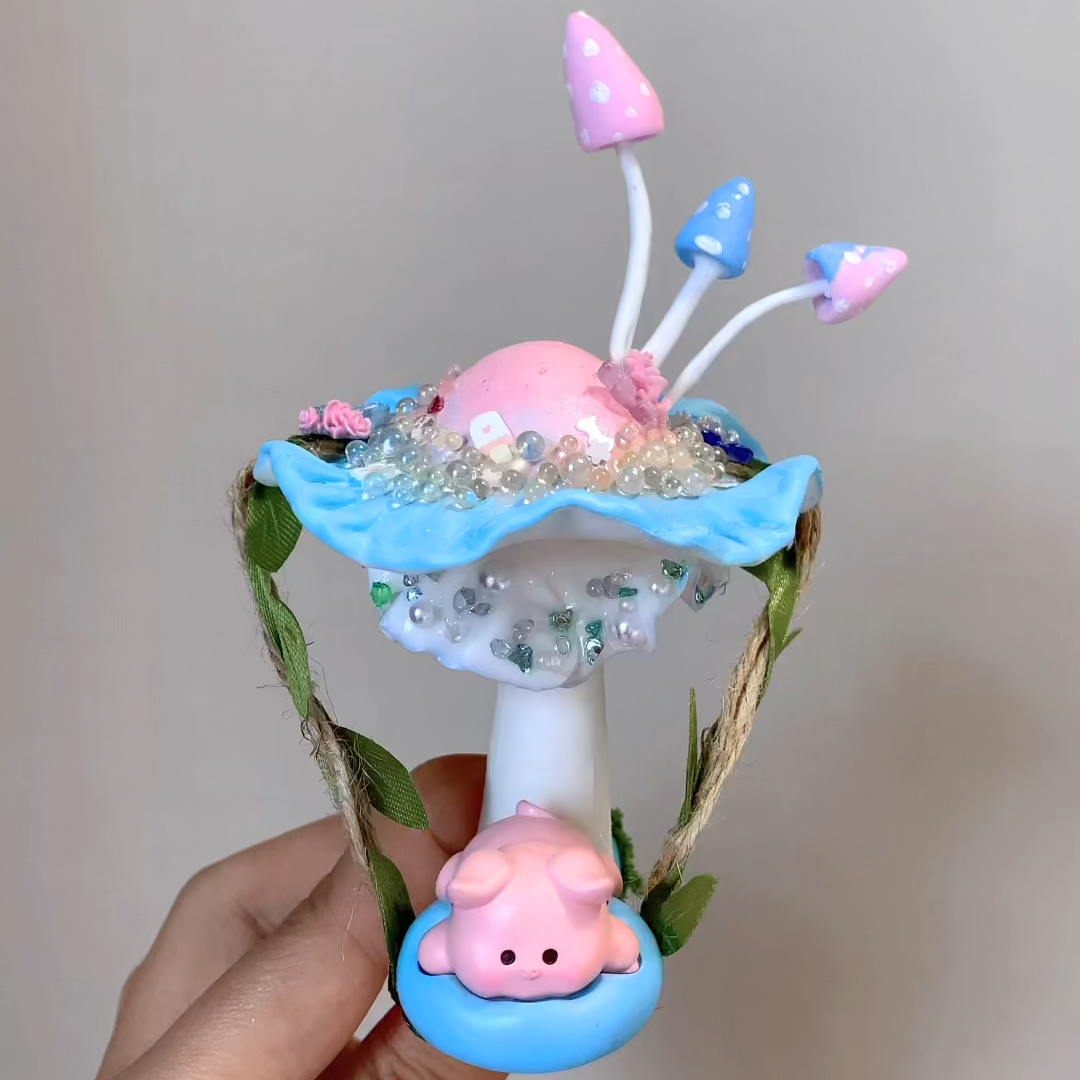 Handcrafted Fantasy Mushroom Fridge Magnet – Pig Swing Design