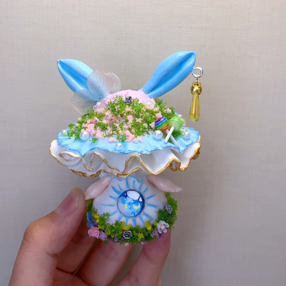 Handcrafted Blue Bunny Ear Fairy Mushroom Fridge Magnet