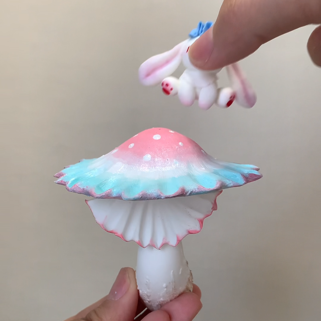 DIY Air Dry Clay | Handcrafted Detachable Magnetic Bunny Mushroom