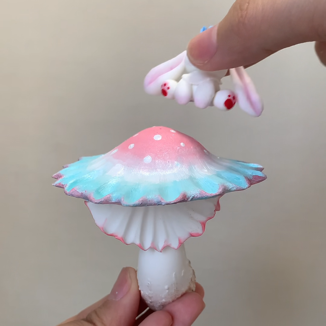 DIY Air Dry Clay | Handcrafted Detachable Magnetic Bunny Mushroom